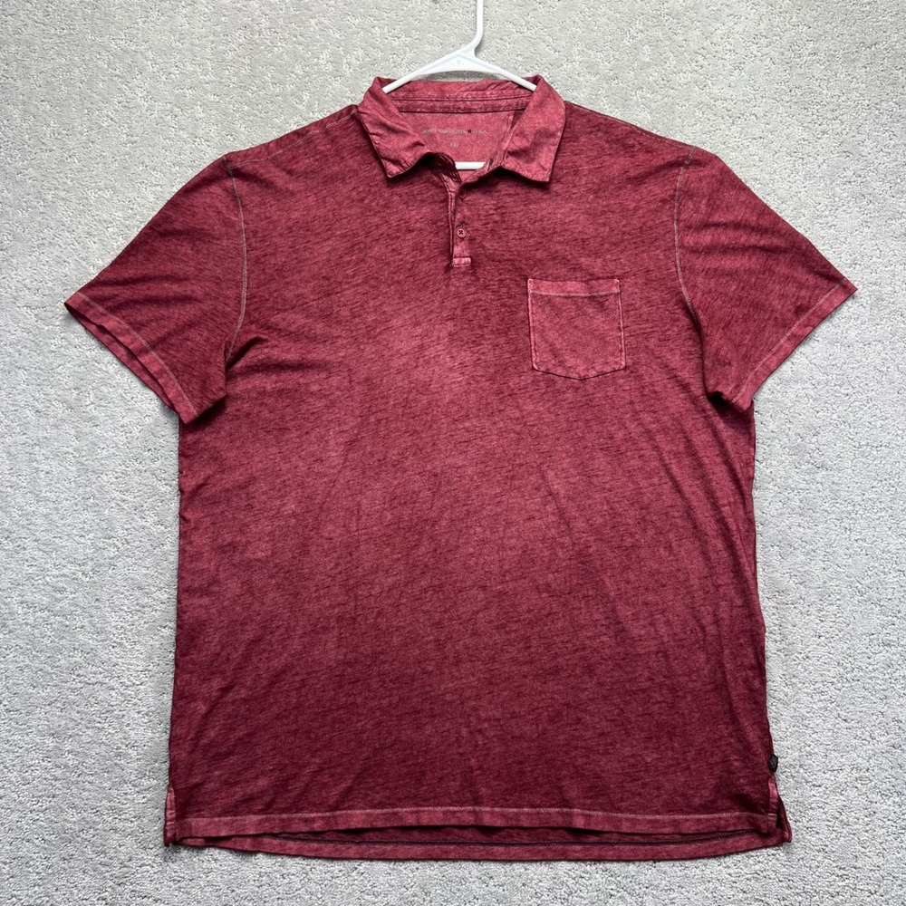 John Varvatos USA Polo Shirt Mens XXL Red Vintage Wash Slub Cotton Pocket